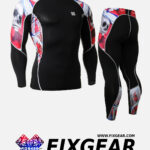 FIXGEAR C2L-P2L-B19R Set Compression Base Layer Shirt & Legging Pants