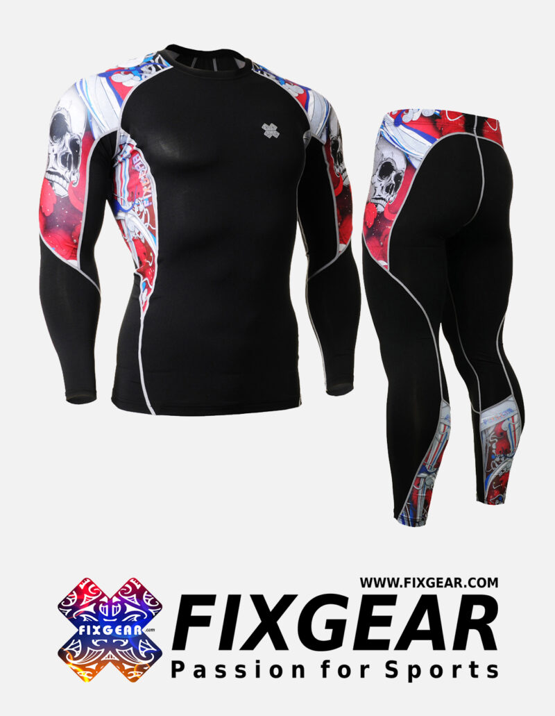 FIXGEAR C2L-P2L-B19R Set Compression Base Layer Shirt & Legging Pants